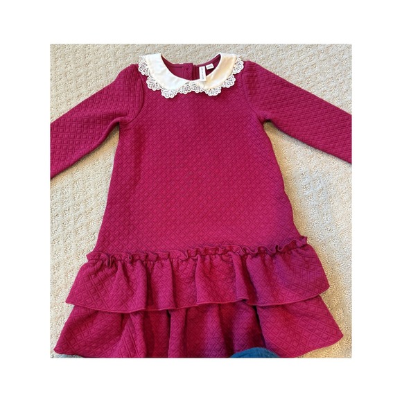 Janie and Jack Girls Dress Size 5 red Quilted Ruffle Peter Pan Collar - Picture 1 of 7